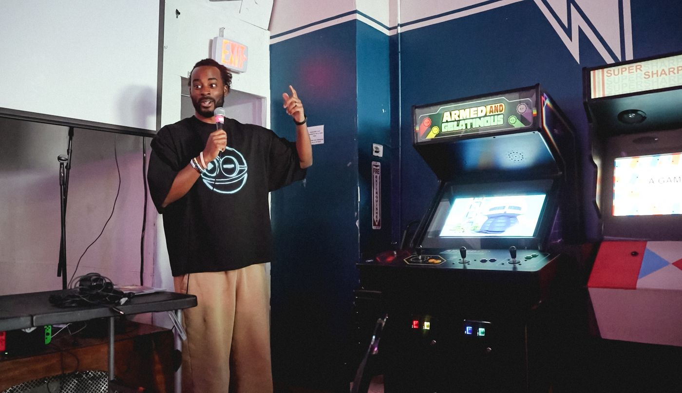 Hosting beside the arcade cabinets at Wonderville